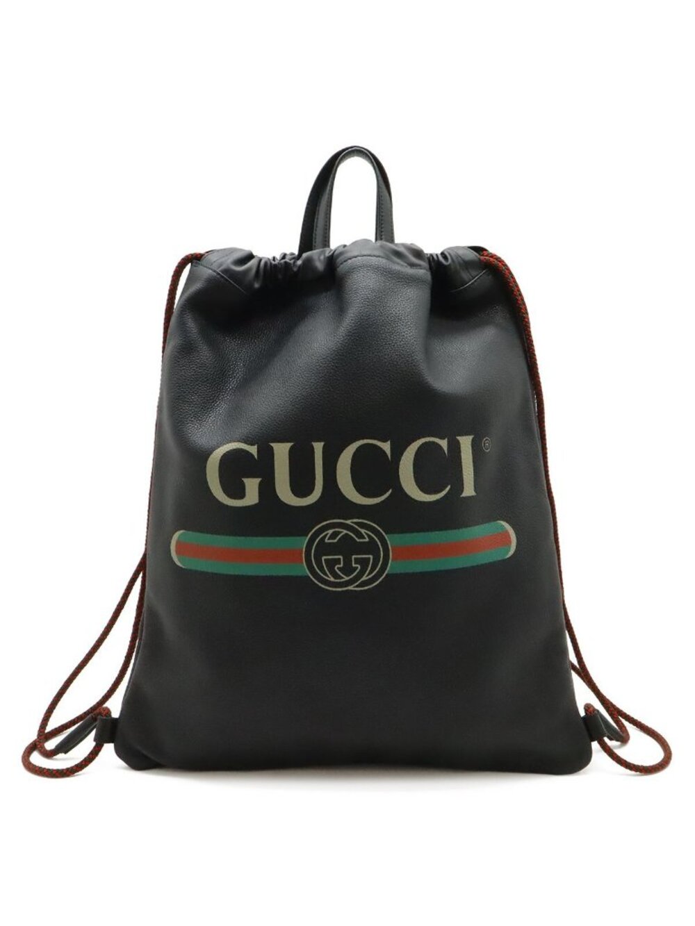 Gucci Print Drawstring Backpack 2-Way Tote Leather Black